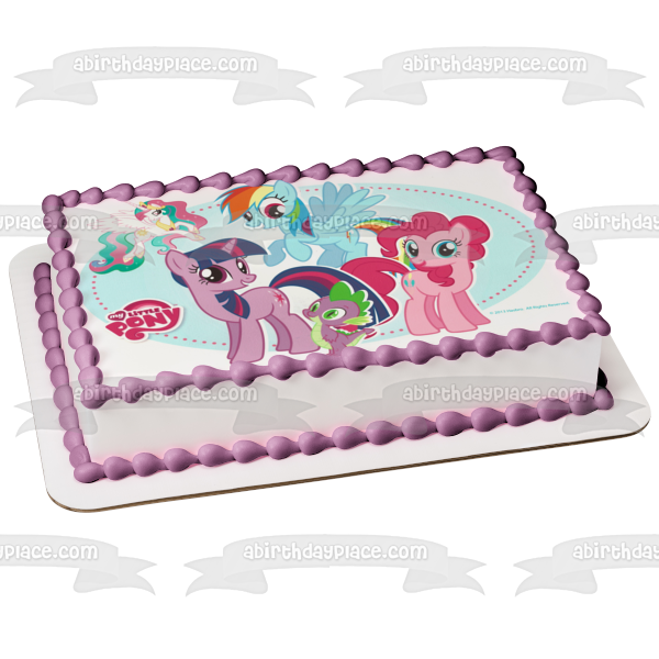 My Little Pony Friendship Is Magic Rainbow Dash Pinkie Pie Twilight Sparkle Spike and Princess Celestia Edible Cake Topper Image ABPID05064