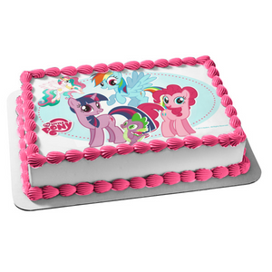 My Little Pony Friendship Is Magic Rainbow Dash Pinkie Pie Twilight Sparkle Spike Princess Celestia Edible Cake Topper Image ABPID05064