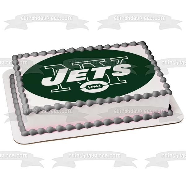 New York Jets Logo NFL and a Green Football Edible Cake Topper Image ABPID05113