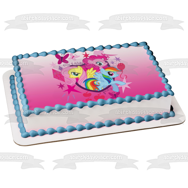 My Little Pony Equestria Girls Rainbow Dash Fluttershy Pinkie Pie and Butterflies Edible Cake Topper Image ABPID05121