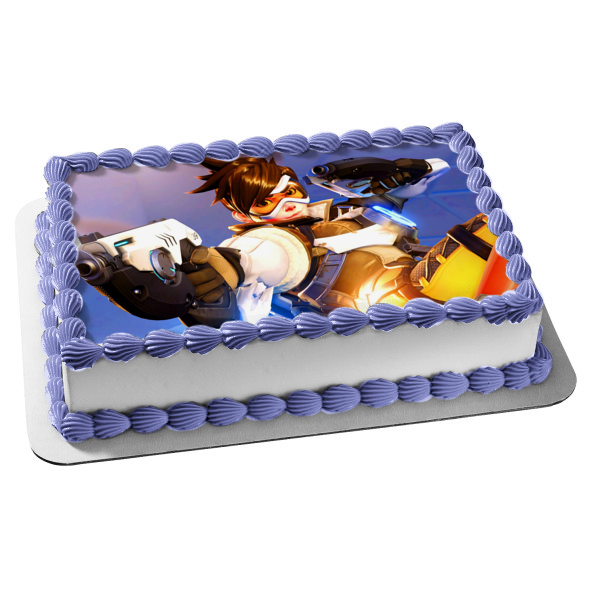 Overwatch Trace Time Jumping Pulse Pistols Edible Cake Topper Image ABPID05146