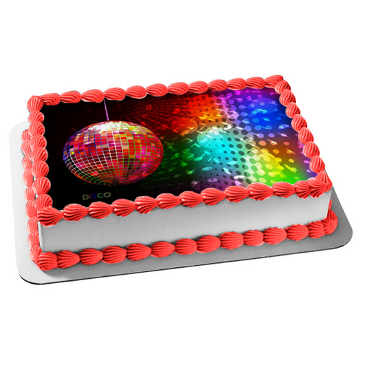 Disco Ball Colorful Background Edible Cake Topper Image ABPID05154