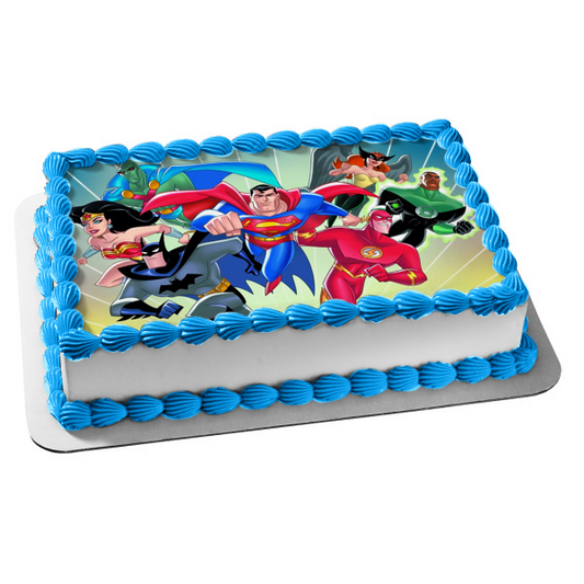 DC Comics Superman Wonder Woman the Flash Batman Green Lantern Edible Cake Topper Image ABPID05166