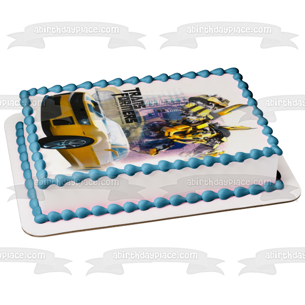 Transformers Reverse of the Fallen Bumblebee Autobot and Goldwheels Edible Cake Topper Image ABPID05231