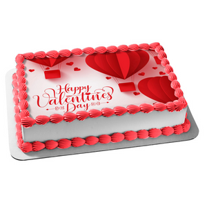 Happy Valentine's Day Heart Hot Air Balloons Edible Cake Topper Image ABPID53577
