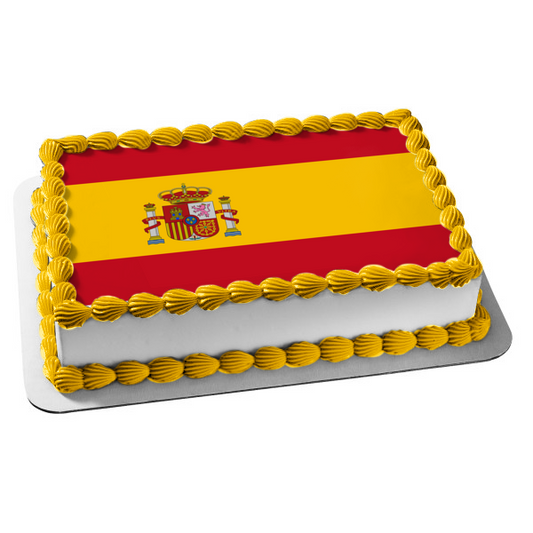 Decoración comestible para tarta con pilares de Rojigualda, corona de bandera de España, imagen ABPID05294 