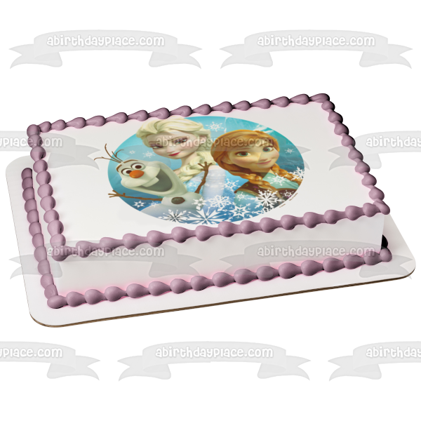 Frozen Anna Elsa Olaf and Snowflakes Edible Cake Topper Image ABPID05297
