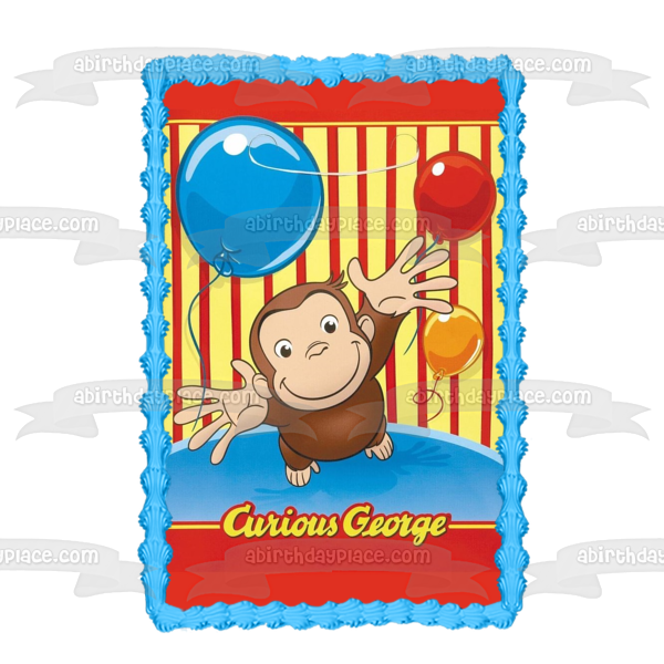 Curious George Jumping Party Balloons Edible Cake Topper Image ABPID05322