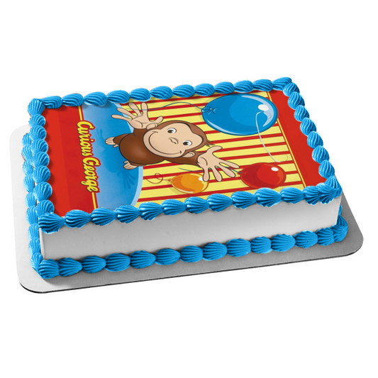 Curious George Jumping Party Balloons Edible Cake Topper Image ABPID05322