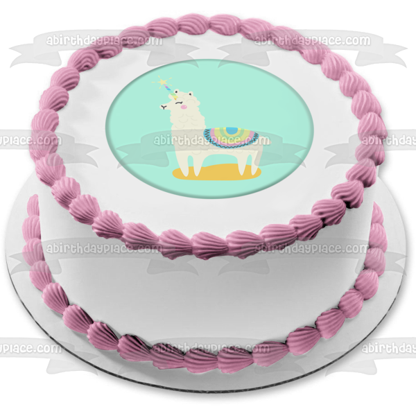 Llamacorn Tie Dye Horn and a  Blanket Edible Cake Topper Image ABPID05332