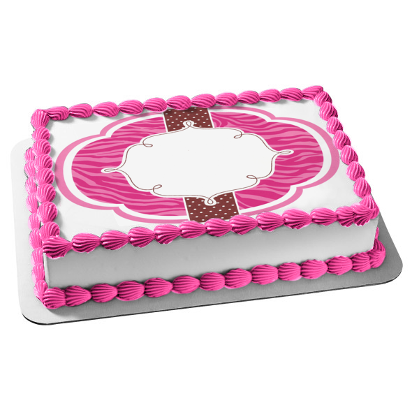 Pink Zebra Stripes Polka Dots Edible Cake Topper Image Frame ABPID05333