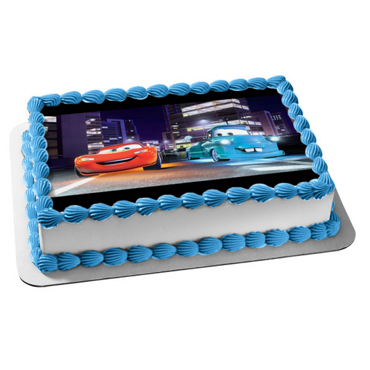 Adorno comestible para tarta de Cars 2, Rayo McQueen y Guido, imagen ABPID06021 