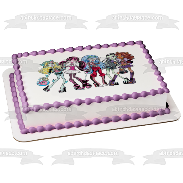 Monster High Clawdeen Wolf Lagoona Blue Cleo De Nile Draculaura and Frankie Steins Edible Cake Topper Image ABPID05427