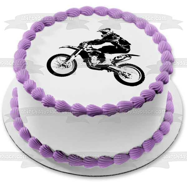 Motocross Bike BMX Black and White Edible Cake Topper Image ABPID05443