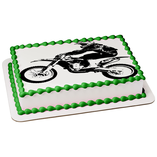 Motocross Bike BMX Black and White Edible Cake Topper Image ABPID05443