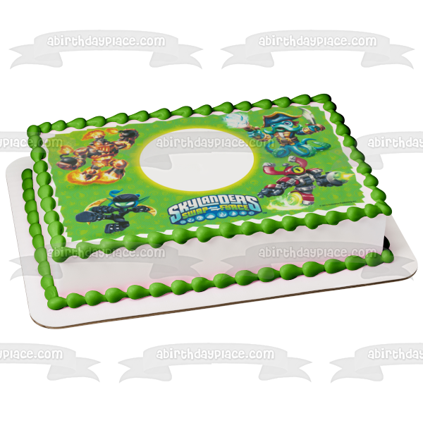 Skylanders Swap Force Wash Buckler and Magna Charge Green Background Edible Cake Topper Image Frame ABPID05505