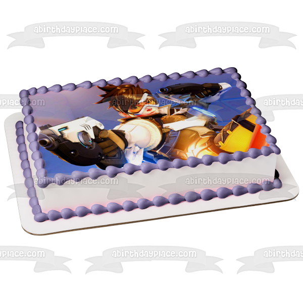Overwatch Trace Lena Oxton and Guns Edible Cake Topper Image ABPID05547