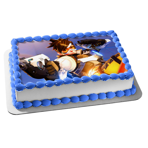 Overwatch Trace Lena Oxton Guns Edible Cake Topper Image ABPID05547