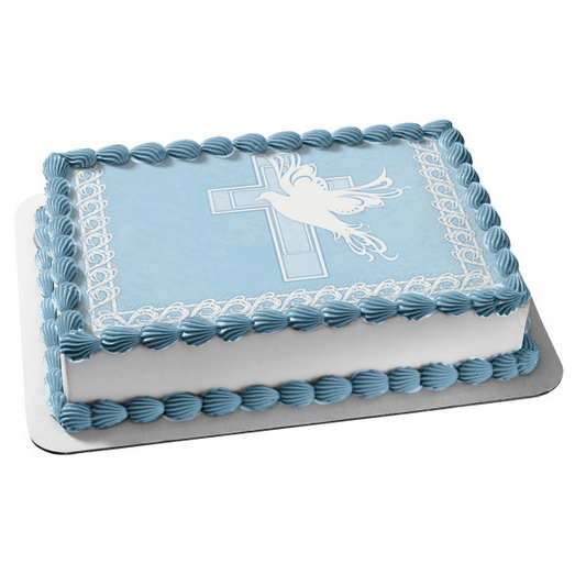 Boy Baptism White Dove Edible Cake Topper Image ABPID05555