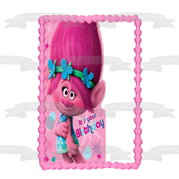 Trolls Princess Poppy Happy Birthday Edible Cake Topper Image ABPID05579
