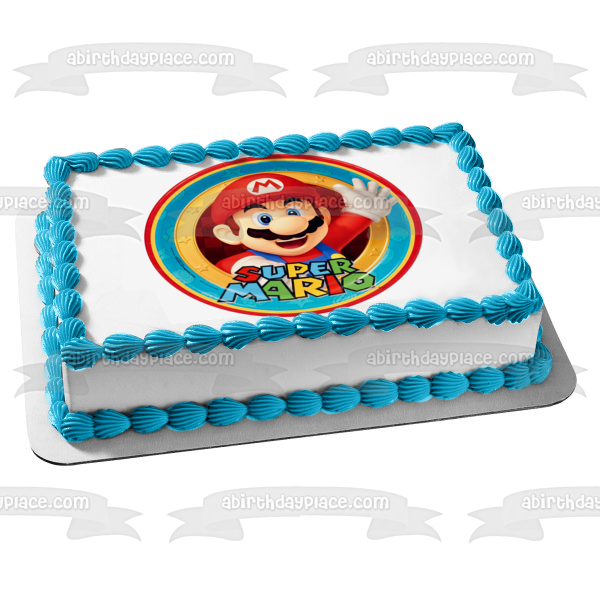 Super Mario with a Stars Background Edible Cake Topper Image ABPID0558 – A  Birthday Place