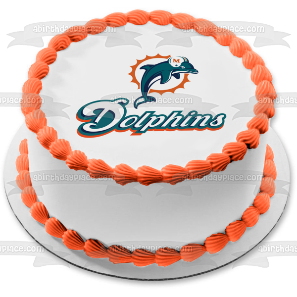 Miami Dolphins Logo and Helmet Edible Cake Topper Image ABPID05596
