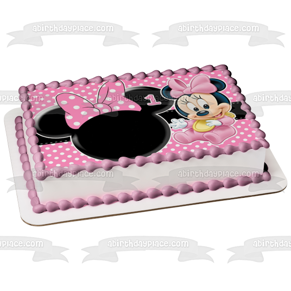 Baby Minnie Mouse Happy 1st Birthday Edible Cake Topper Image Frame ABPID05607