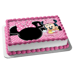 Minnie Mouse Happy 1st Birthday Edible Cake Topper Image ABPID05607