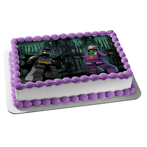LEGO Batman The Joker and Black Fence Houses Edible Cake Topper Image ABPID05618