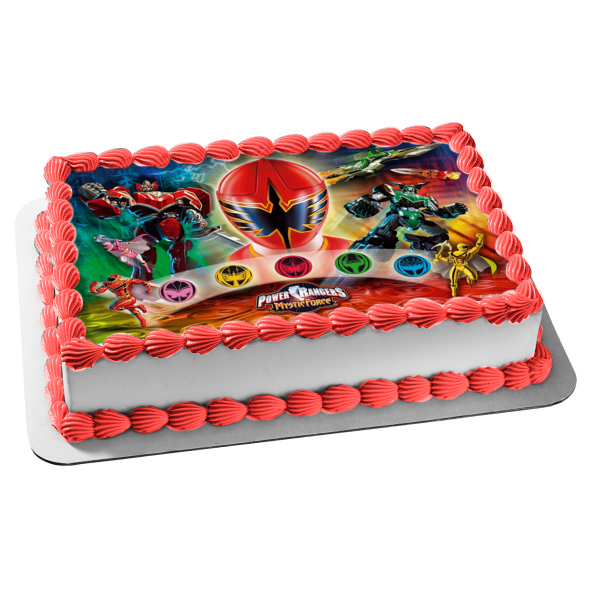 Power Rangers Mystic Force Logo Red Mystic Yellow Mystic Pink Mystic Blue Mystic White Mystic Solaris Knight Wolf Warrior Edible Cake Topper Image ABPID05626