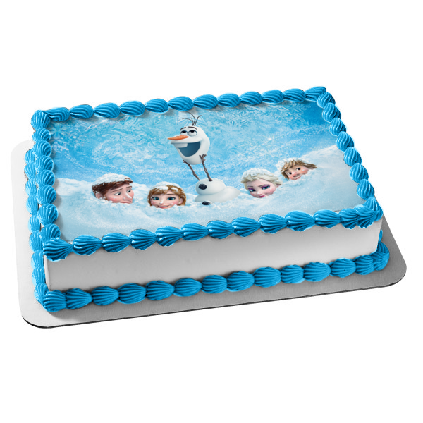 Frozen Anna Elsa Hans Olaf Kristoff and Snow Edible Cake Topper Image ABPID05637