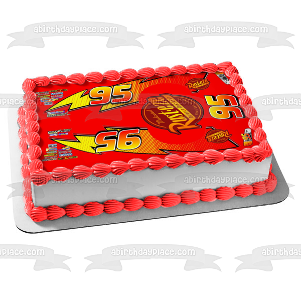 Lightening McQueen Logo and Decals Edible Cake Topper Image ABPID05640