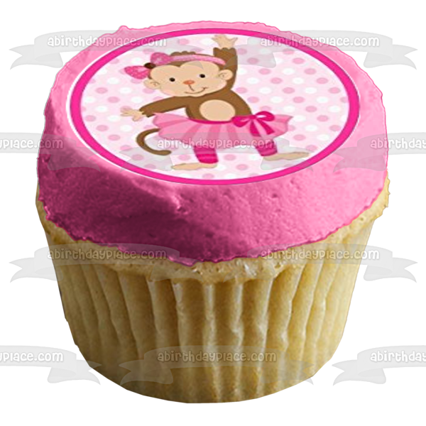 Monkey Ballet Ballerina Tutu Pink Bow Edible Cupcake Topper Images ABPID00652