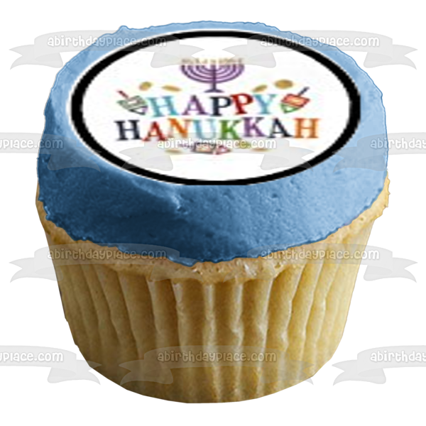 Happy Hanukkah Dreidel Menorah Star of David Edible Cupcake Topper Images ABPID01265