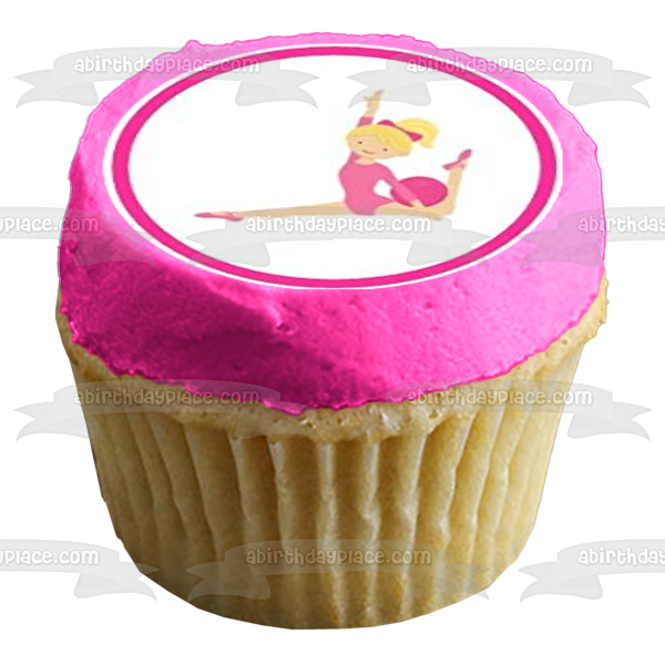 Gymnastics Girls Poses Pink Medals Edible Cupcake Topper Images ABPID01344