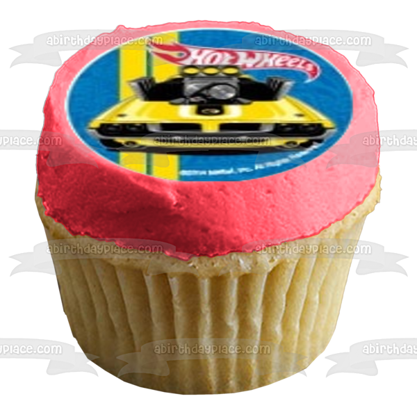 Hot Wheels Red Car Green Car and a Yellow Car Edible Cupcake Topper Images ABPID01613