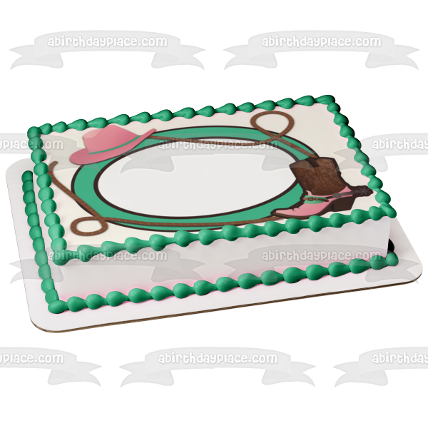 Cowgirl Hat Cowgirl Boot and Rope Edible Cake Topper Image Frame ABPID05773