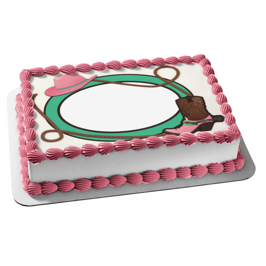 Cowgirl Hat Cowgirl Boot Rope Edible Cake Topper Image ABPID05773