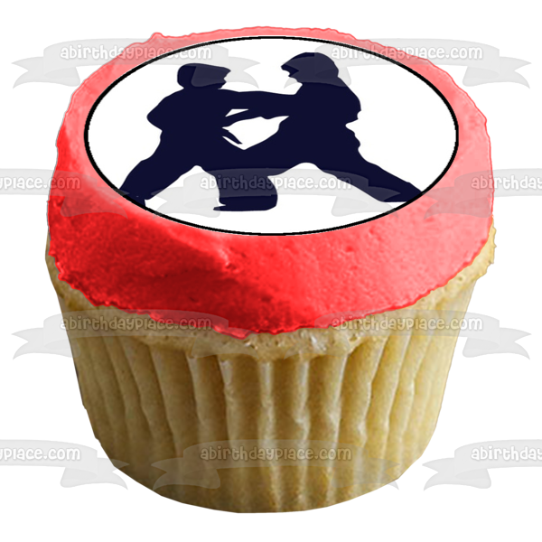 Karate Kick Breaking Boards and Fighting Edible Cupcake Topper Images ABPID03177