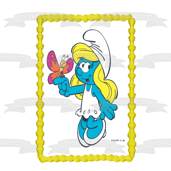 The Smurfs Smurfette and a Butterfly Edible Cake Topper Image ABPID05790