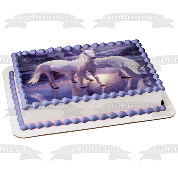 Mystical White Horses Sky and Trees Edible Cake Topper Image ABPID05801