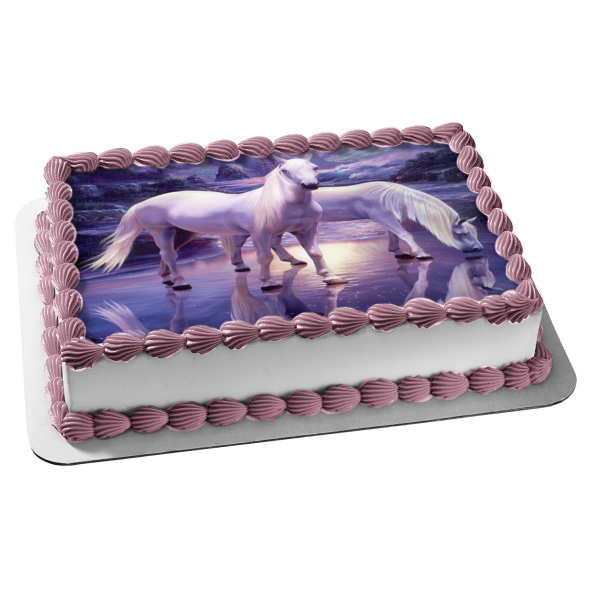 Mystical White Horses Sky Trees Edible Cake Topper Image ABPID05801