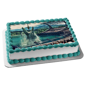 Jurassic World Water Dinosaur and a Shark Edible Cake Topper Image ABPID05833
