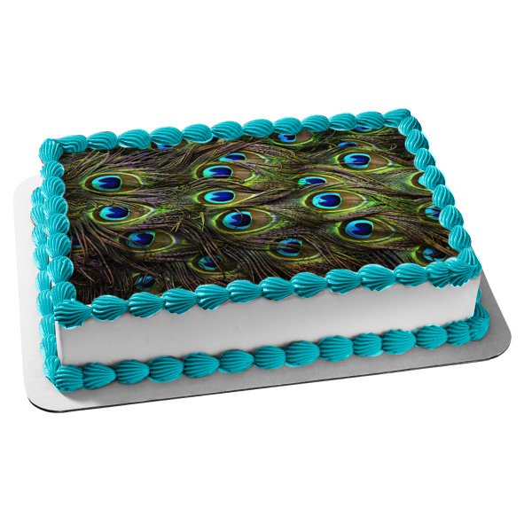 Peacock Feather Pattern Edible Cake Topper Image ABPID05838