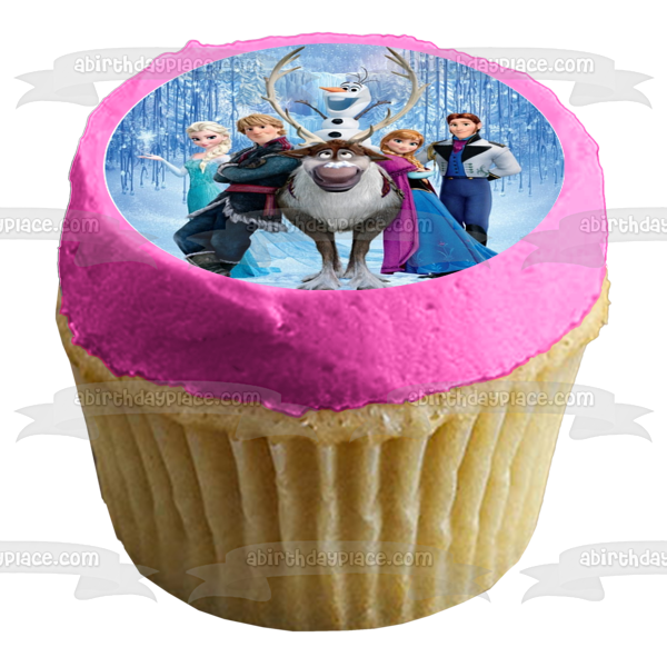 Frozen Anna Elsa Hans Olaf and Kristoff Snowflakes Edible Cupcake Topper Images ABPID03541