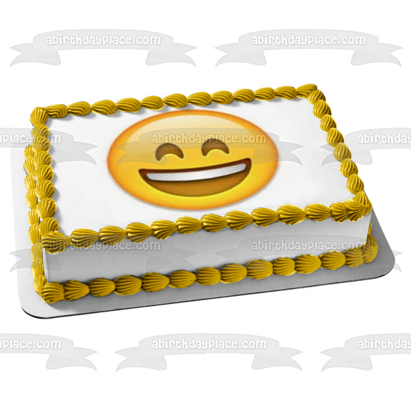 Emoji Smiley Face Yellow Edible Cake Topper Image ABPID05914