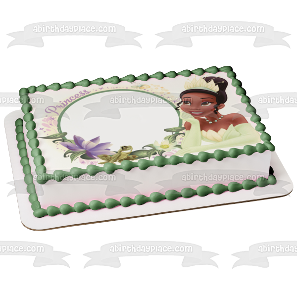 Princess Tiana Flowers and a  Frog Edible Cake Topper Image Frame ABPID05923