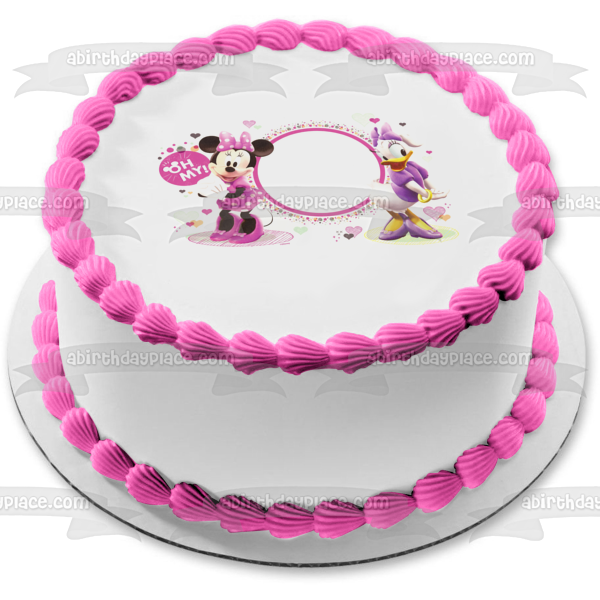 Minnie Mouse Daisy Duck and Hearts Edible Cake Topper Image Frame ABPID05930