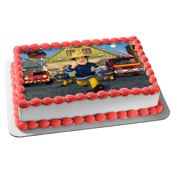 Fireman Sam Fire Truck Station Officer Steele and Arnold McKinley Edible Cake Topper Image ABPID05931