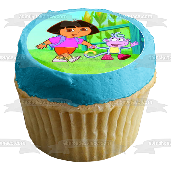 Dora the Explorer Logo Boots and Backpack Edible Cupcake Topper Images ABPID03955